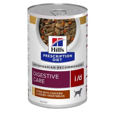 A can of Hill's Prescription Diet Dog i/d Chicken & Vegetable Stew.